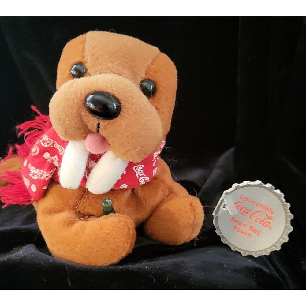 Vintage Coca Cola Holiday Walrus Bean Bag Plush Stuffed Animal Logo Scarf 1997
